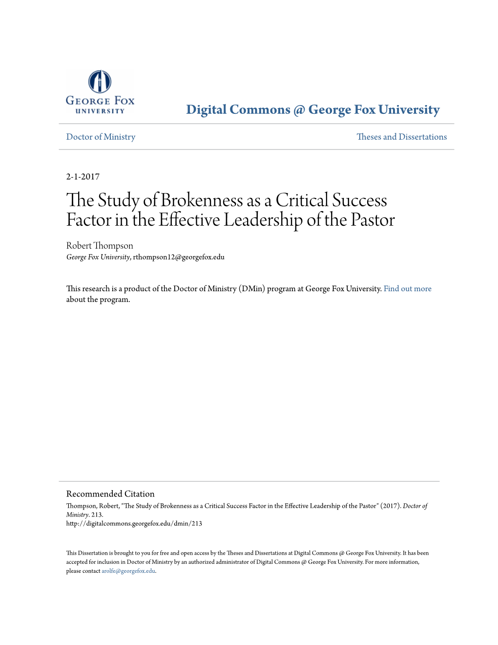 The Study of Brokenness As a Critical Success Factor in the Effective