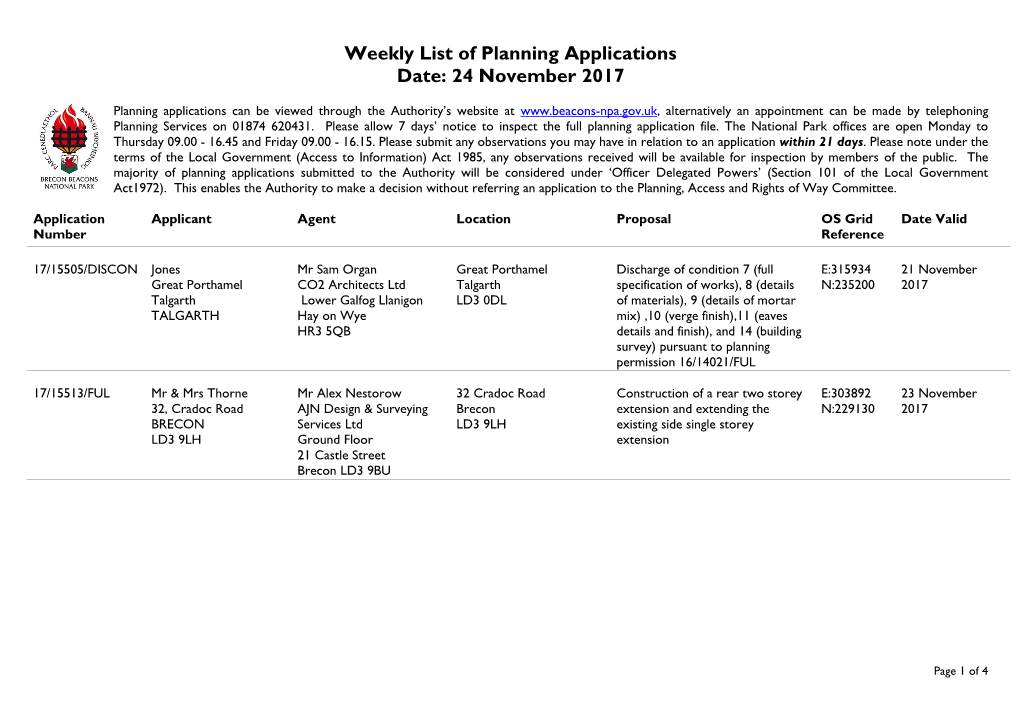 Weekly List of Planning Applications Date: 24 November 2017