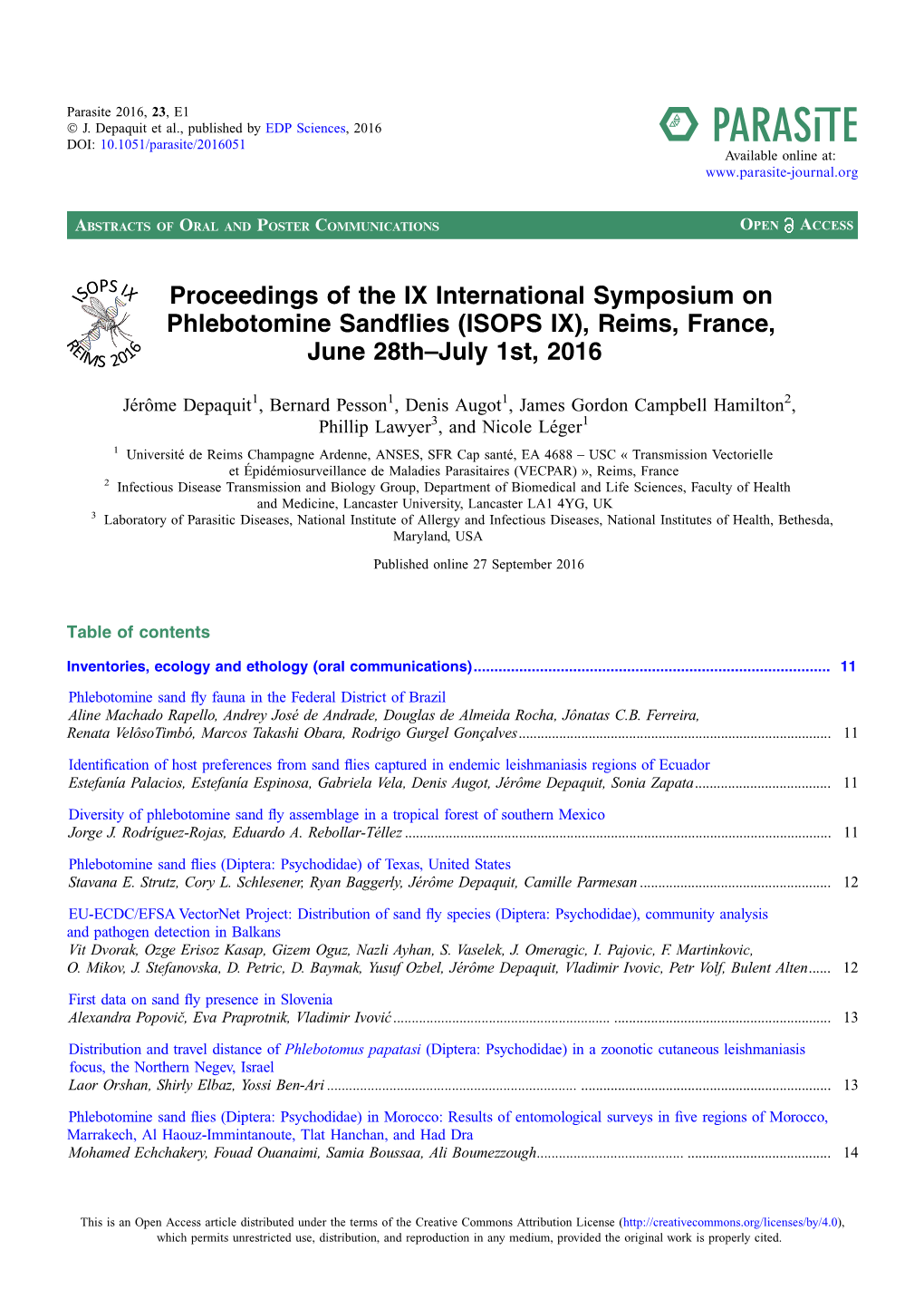 Phlebotomine Sandflies (ISOPS IX), Reims, France, June 28Th–July 1St, 2016