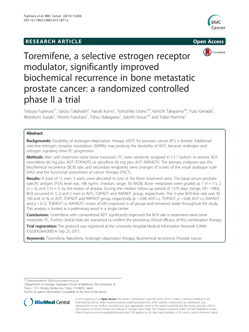 Toremifene, a Selective Estrogen Receptor Modulator, Significantly