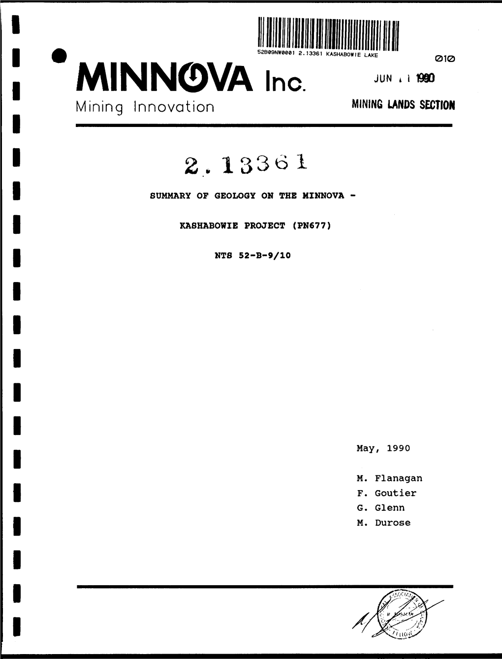 Summary of Geol on the Minnova Kashabowie Proj