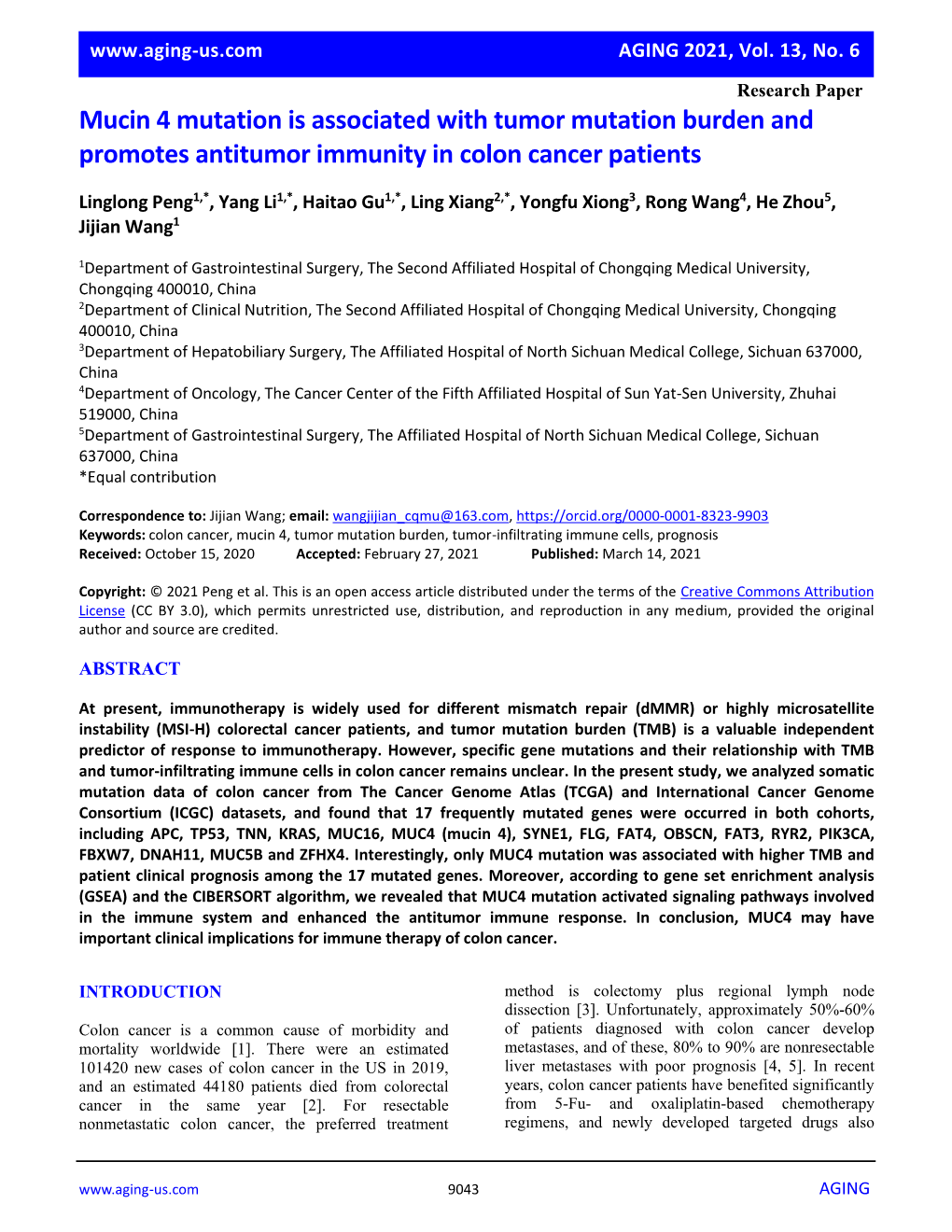 Mucin 4 Mutation Is Associated with Tumor Mutation Burden and Promotes Antitumor Immunity in Colon Cancer Patients