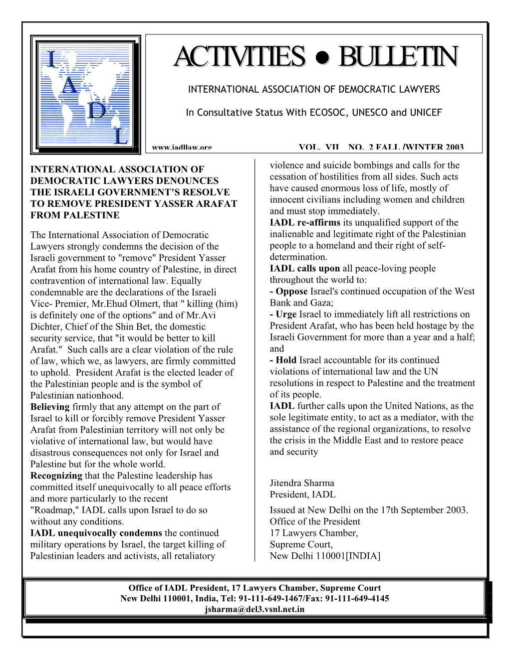 Activities Bulletin, Published Periodically