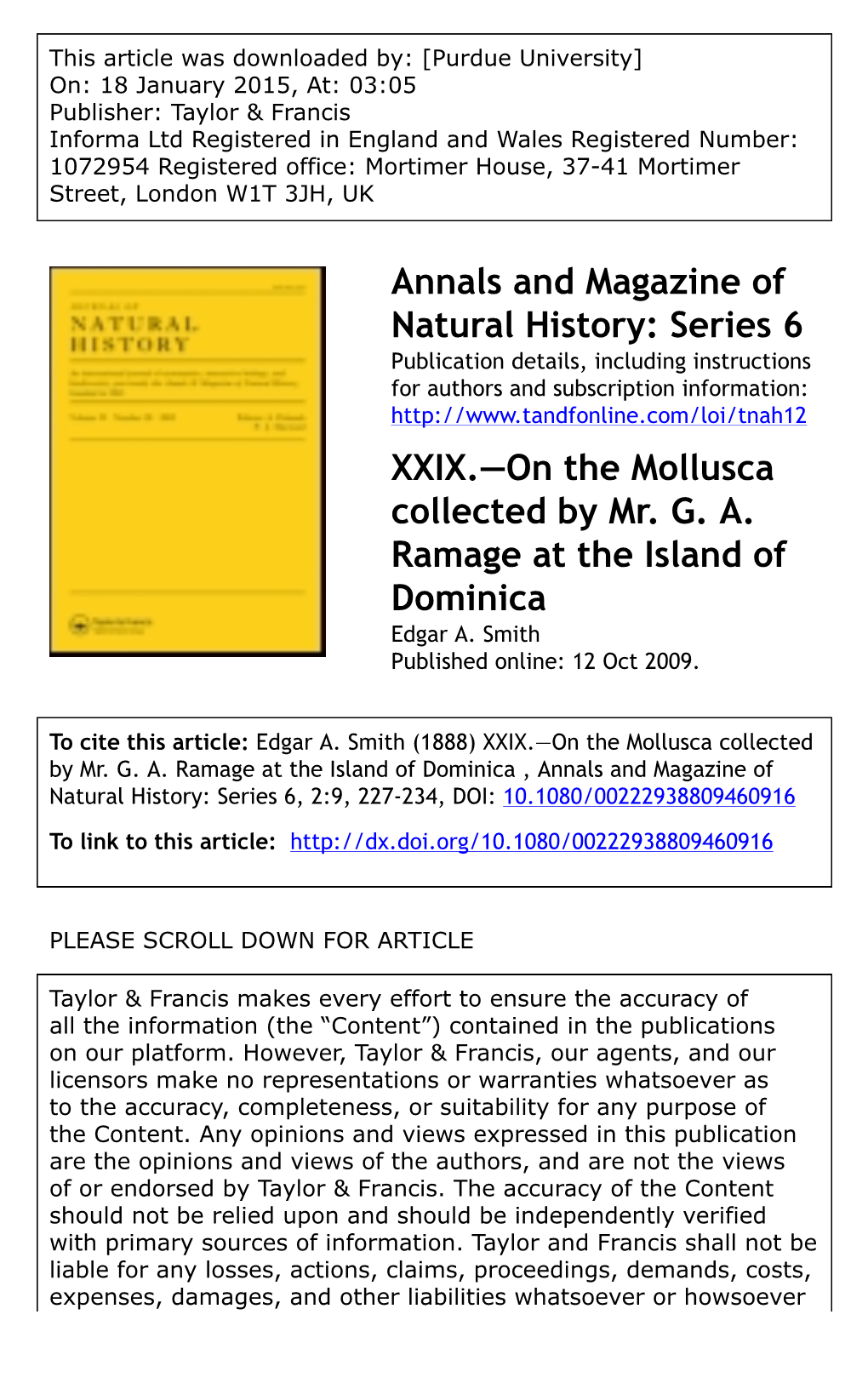 Annals and Magazine of Natural History: Series 6 XXIX