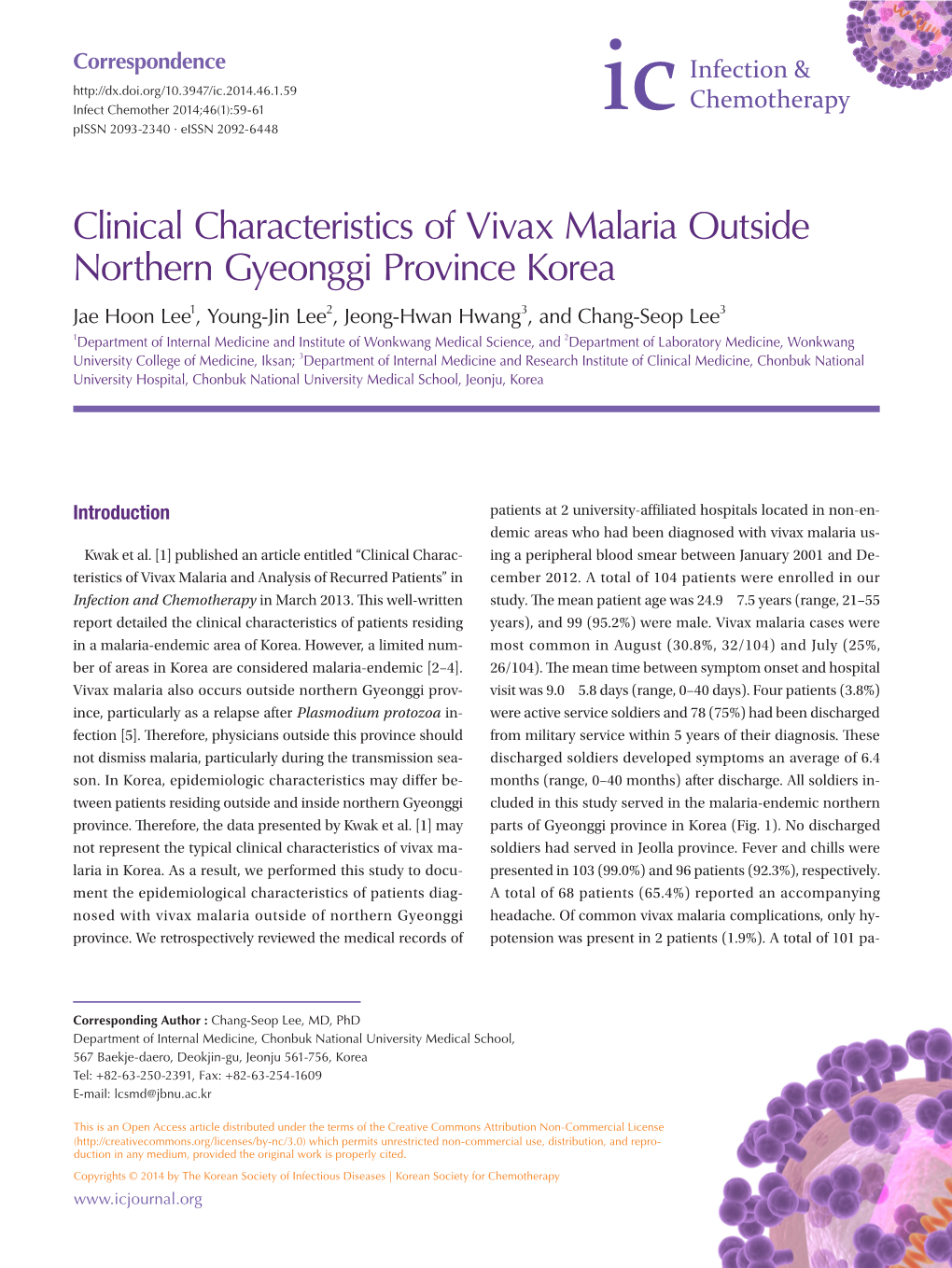 Clinical Characteristics of Vivax Malaria Outside Northern Gyeonggi