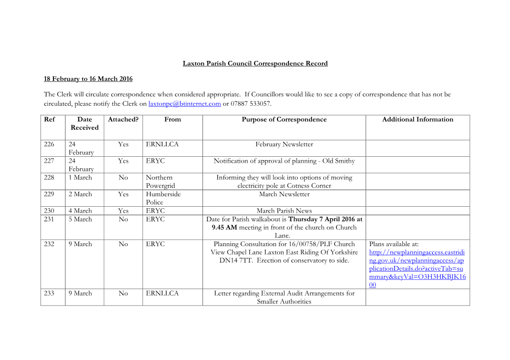 Laxton Parish Council Correspondence Record 18