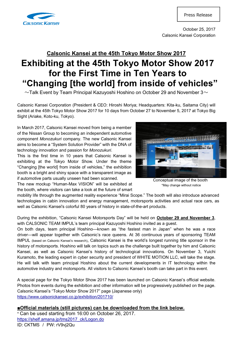 2017.10.25 Press Release Calsonic Kansei at the 45Th Tokyo Motor