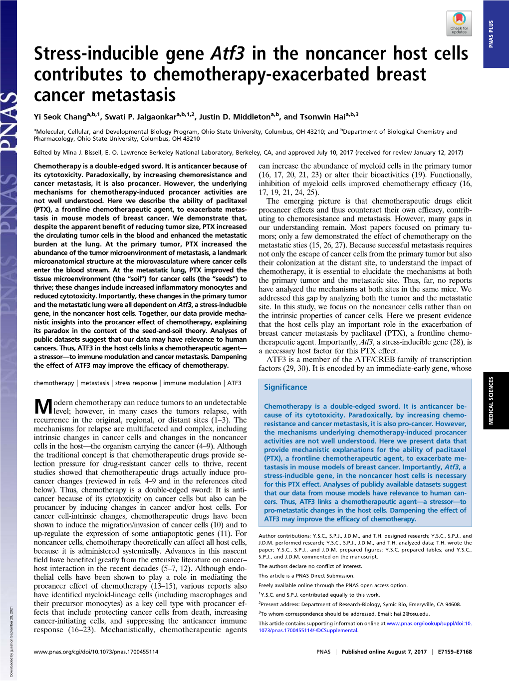 Stress-Inducible Gene Atf3 in the Noncancer Host Cells Contributes To
