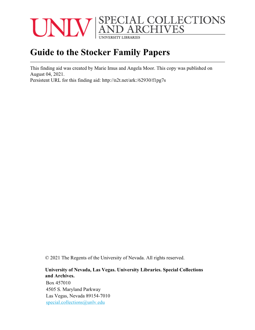 Guide to the Stocker Family Papers