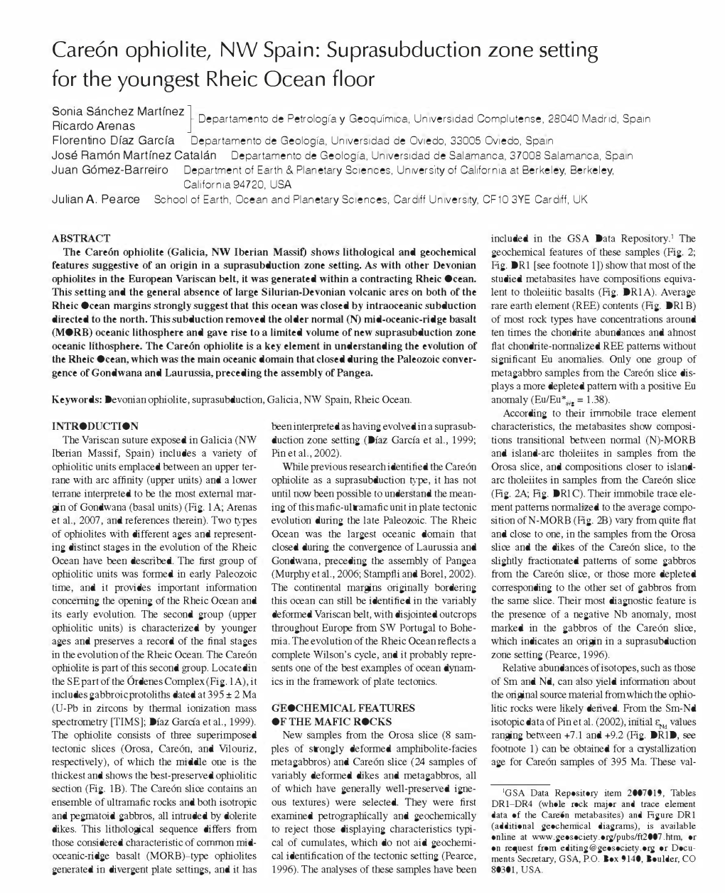 Suprasubduction Zone Setting for the Youngest Rheic Ocean Floor