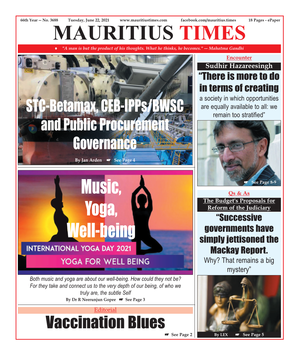Mauritius Times Epaper Tuesday 22 June 2021