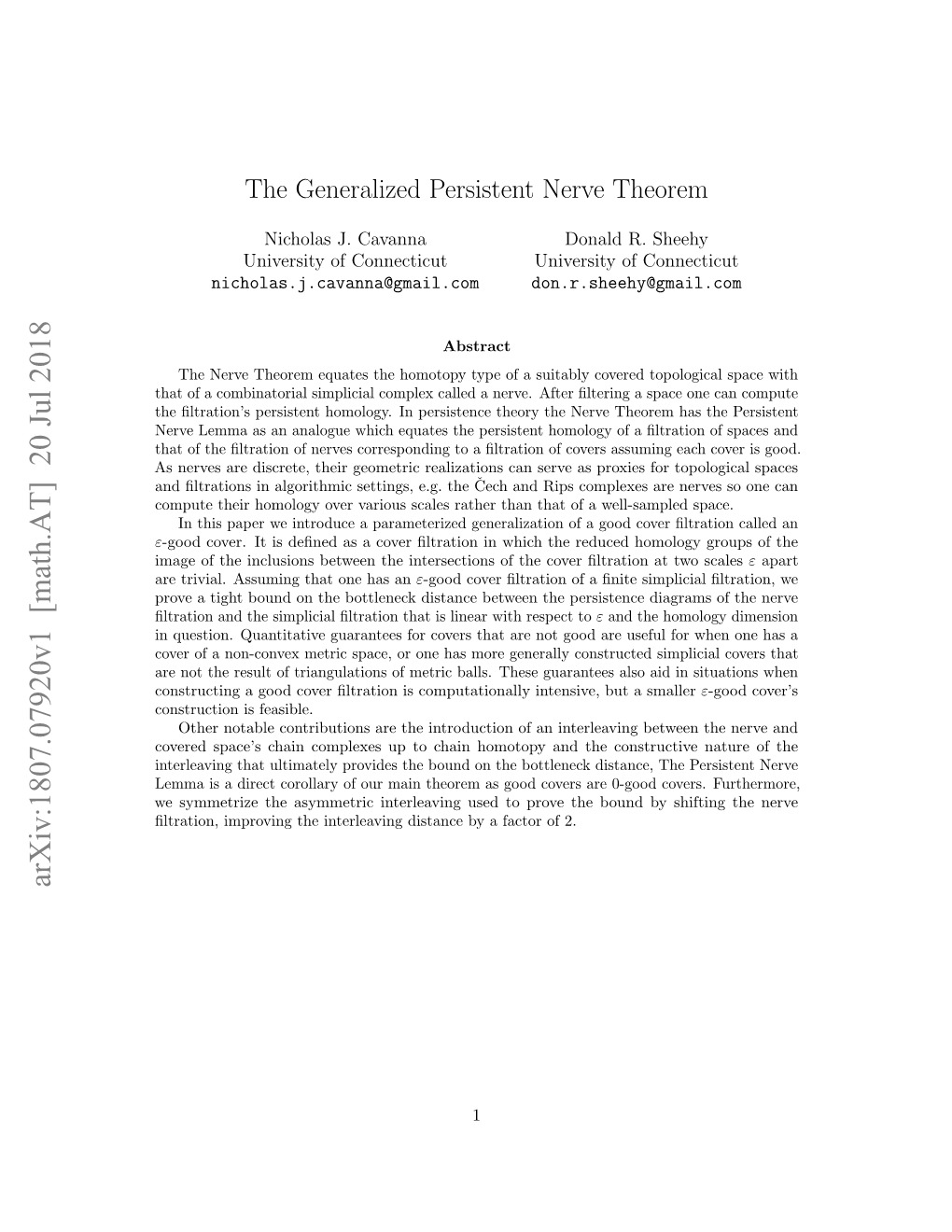 The Generalized Persistent Nerve Theorem