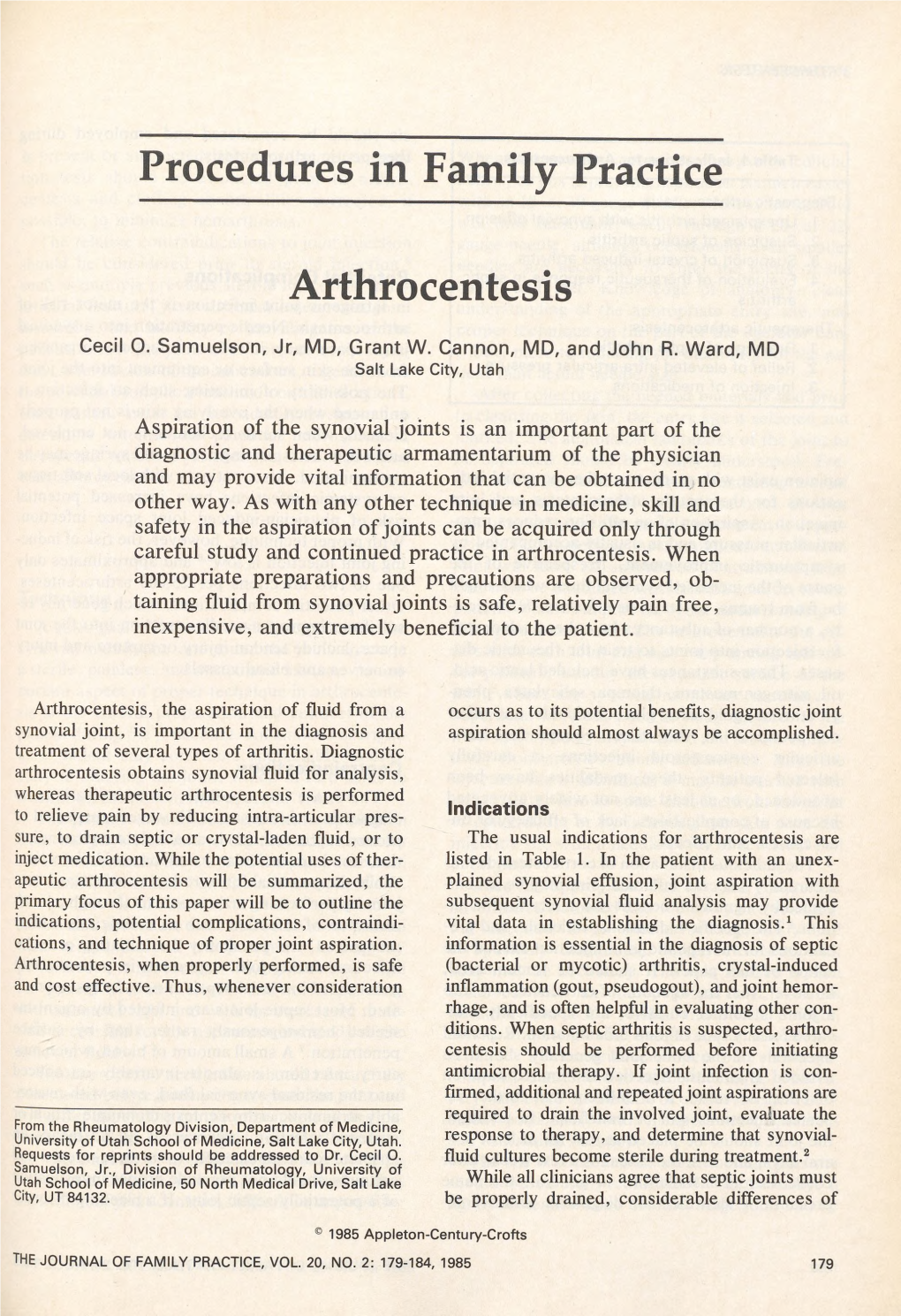 Procedures in Family Practice Arthrocentesis