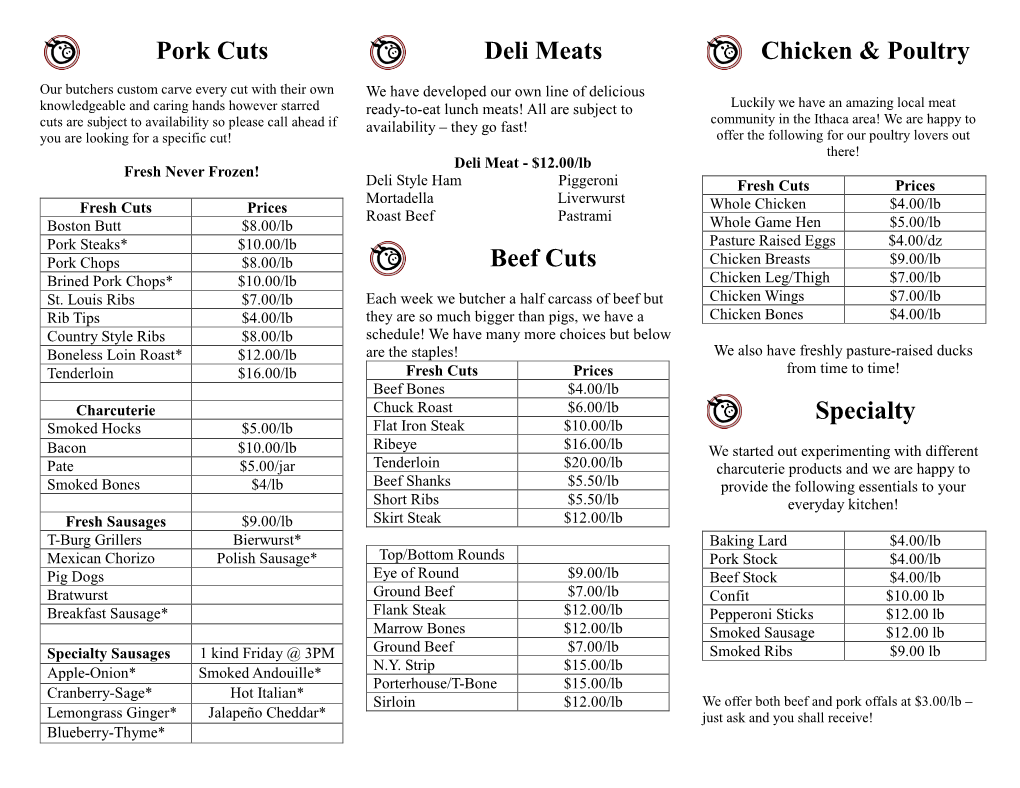 Pork Cuts Deli Meats Beef Cuts Chicken & Poultry Specialty