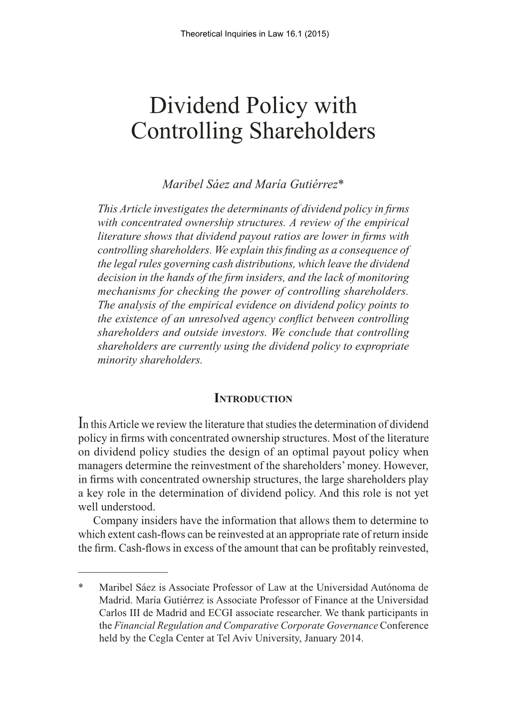 Dividend Policy with Controlling Shareholders