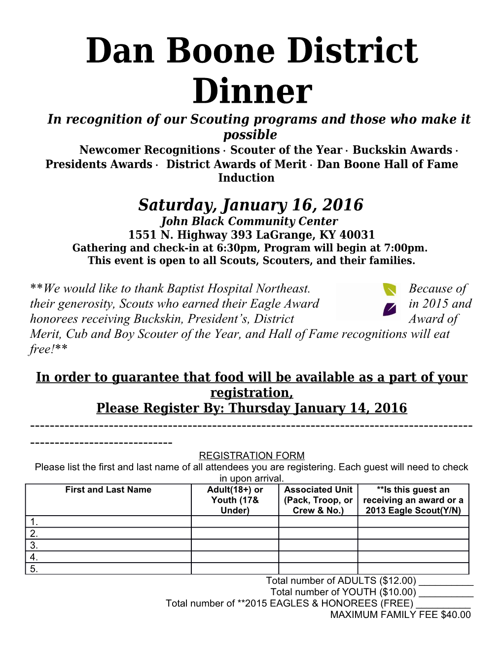 Dan Boone District Dinner