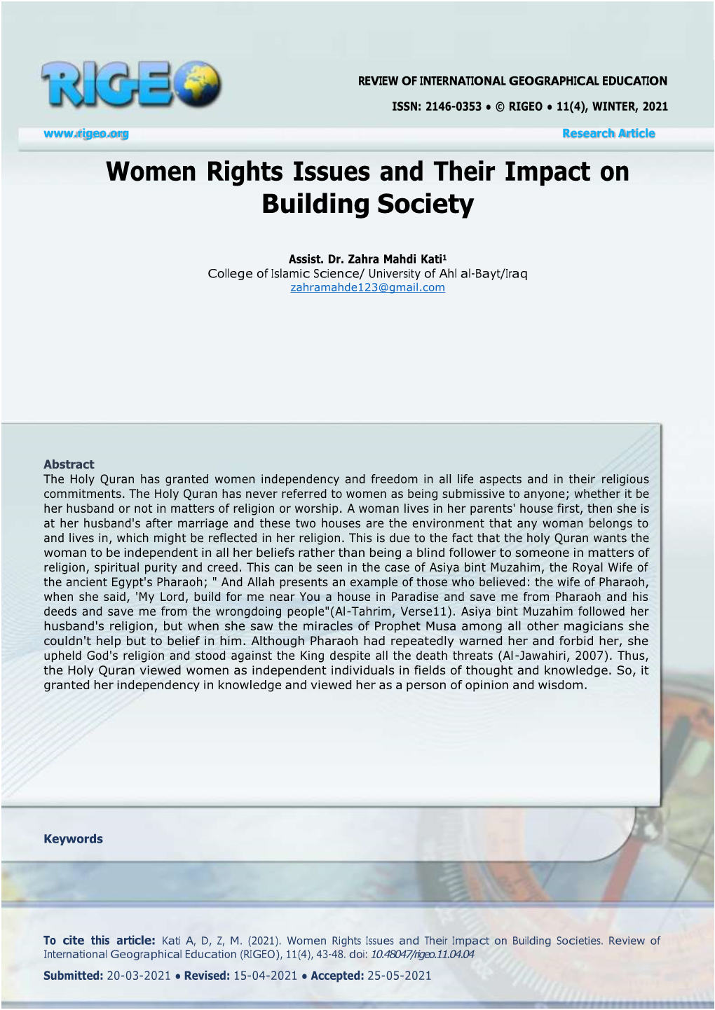 Women Rights Issues and Their Impact on Building Society