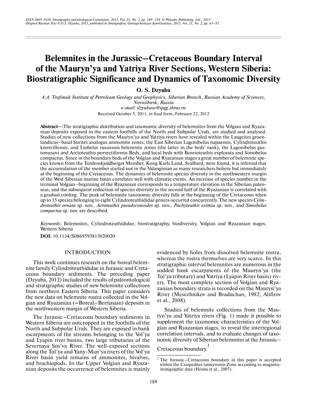 Belemnites in the Jurassic–Cretaceous Boundary Interval Of