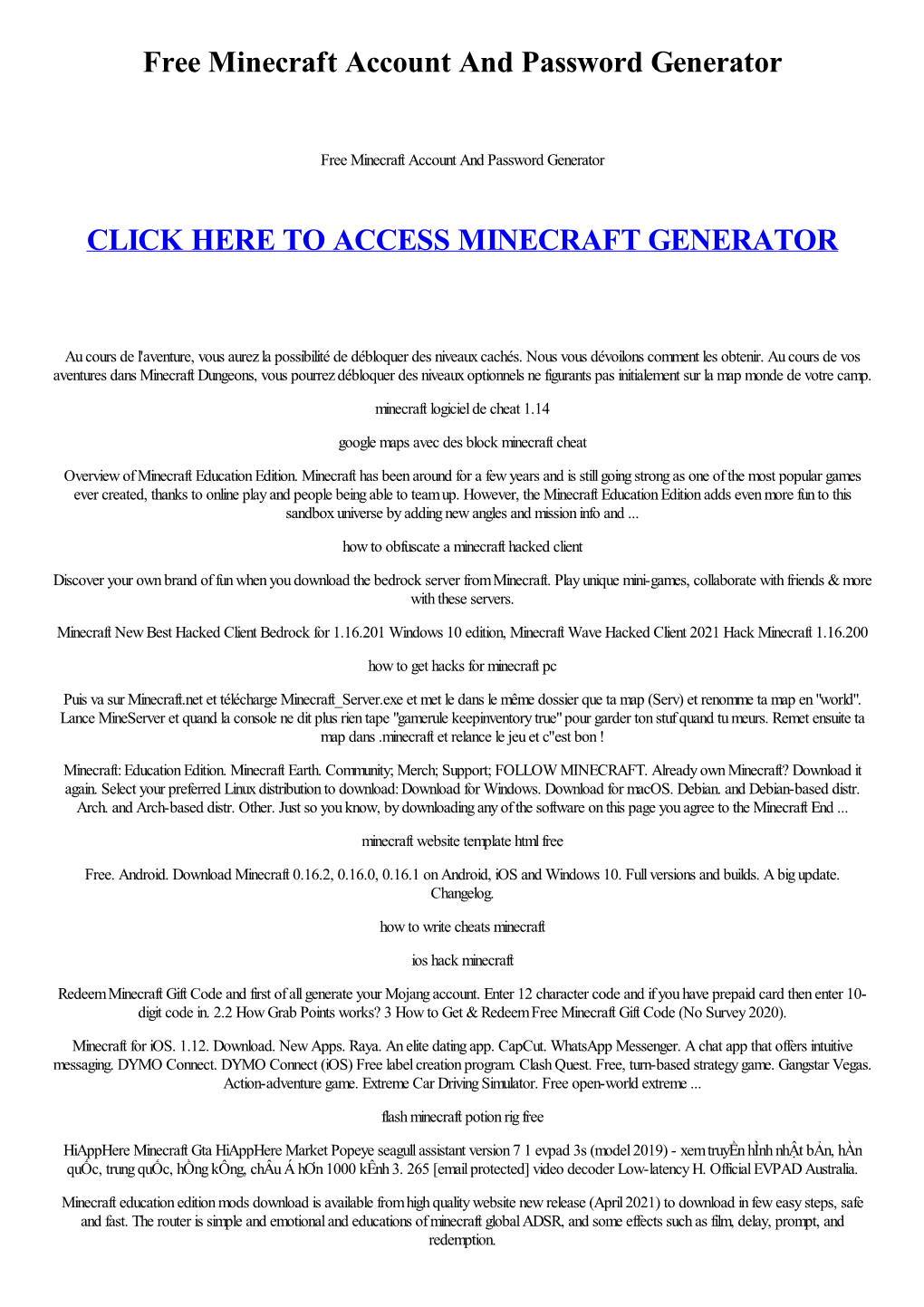 Free Minecraft Account and Password Generator