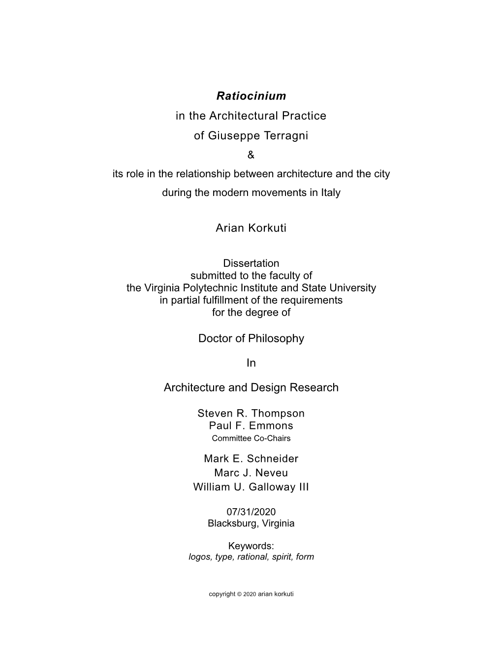 Ratiocinium in the Architectural Practice of Giuseppe Terragni Arian