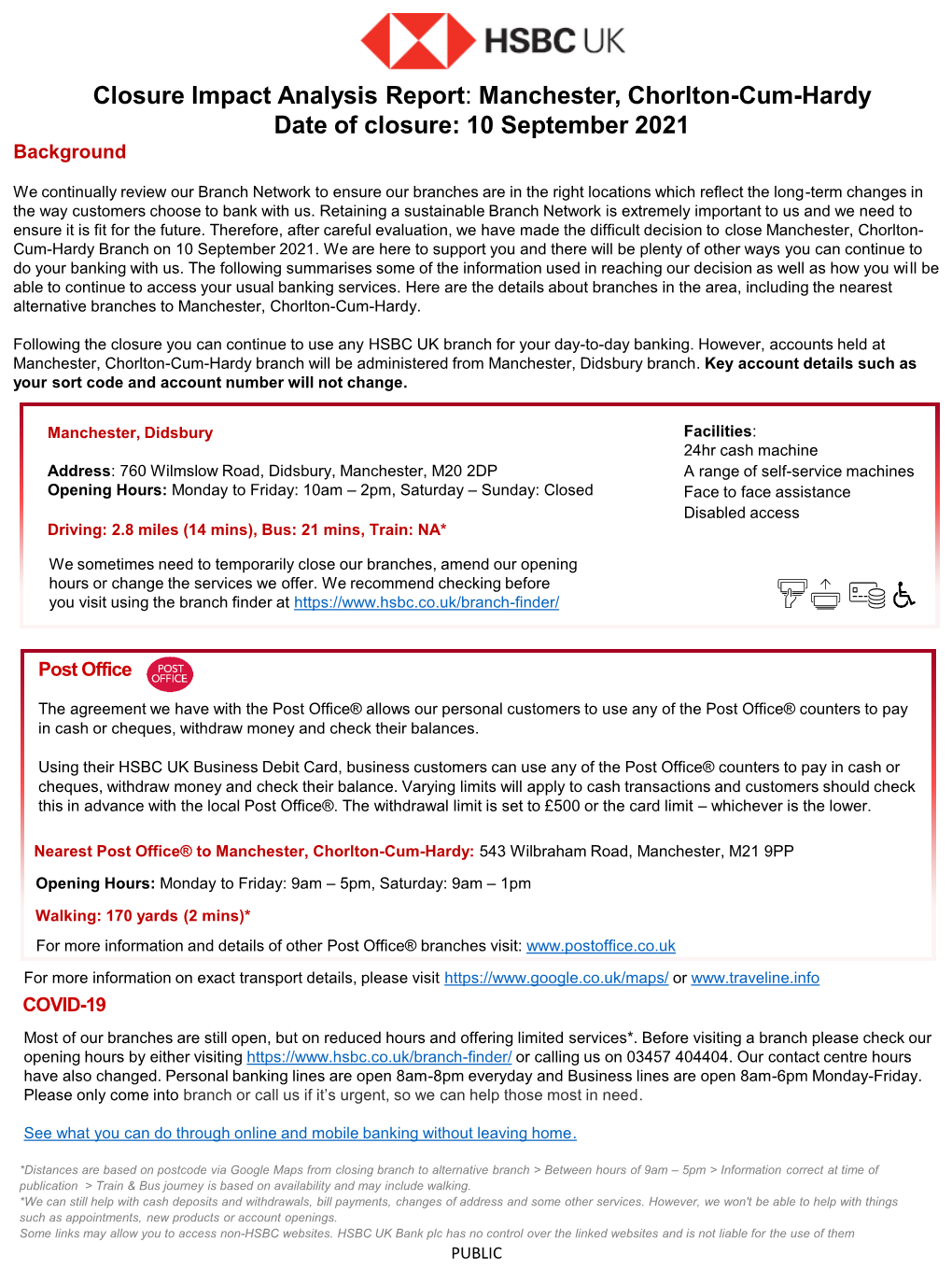 Manchester, Chorlton-Cum-Hardy Date of Closure: 10 September 2021 Background