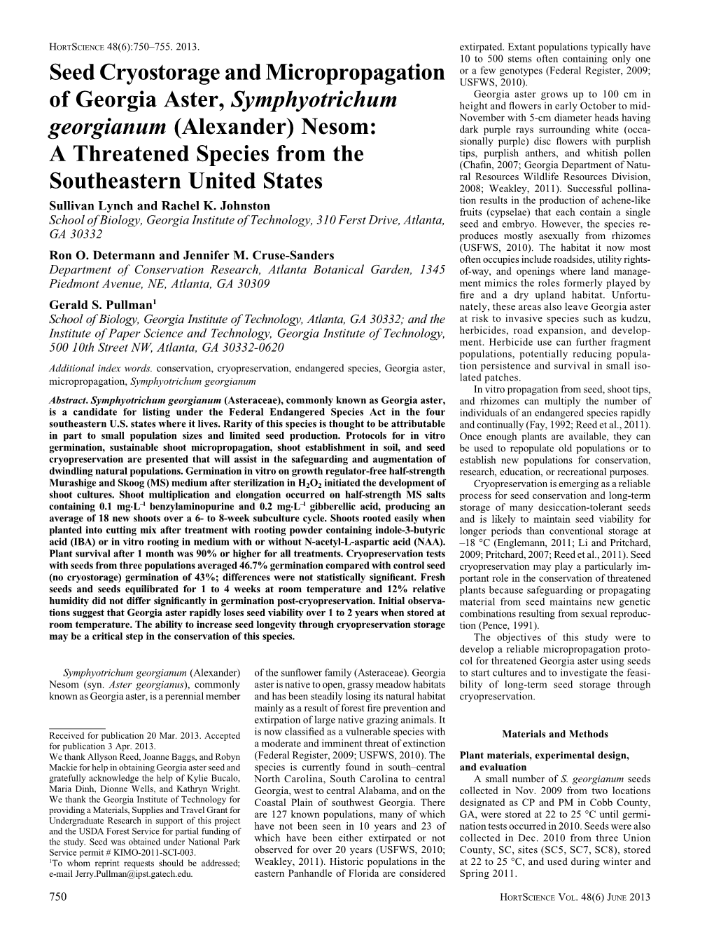 Seed Cryostorage and Micropropagation of Georgia Aster