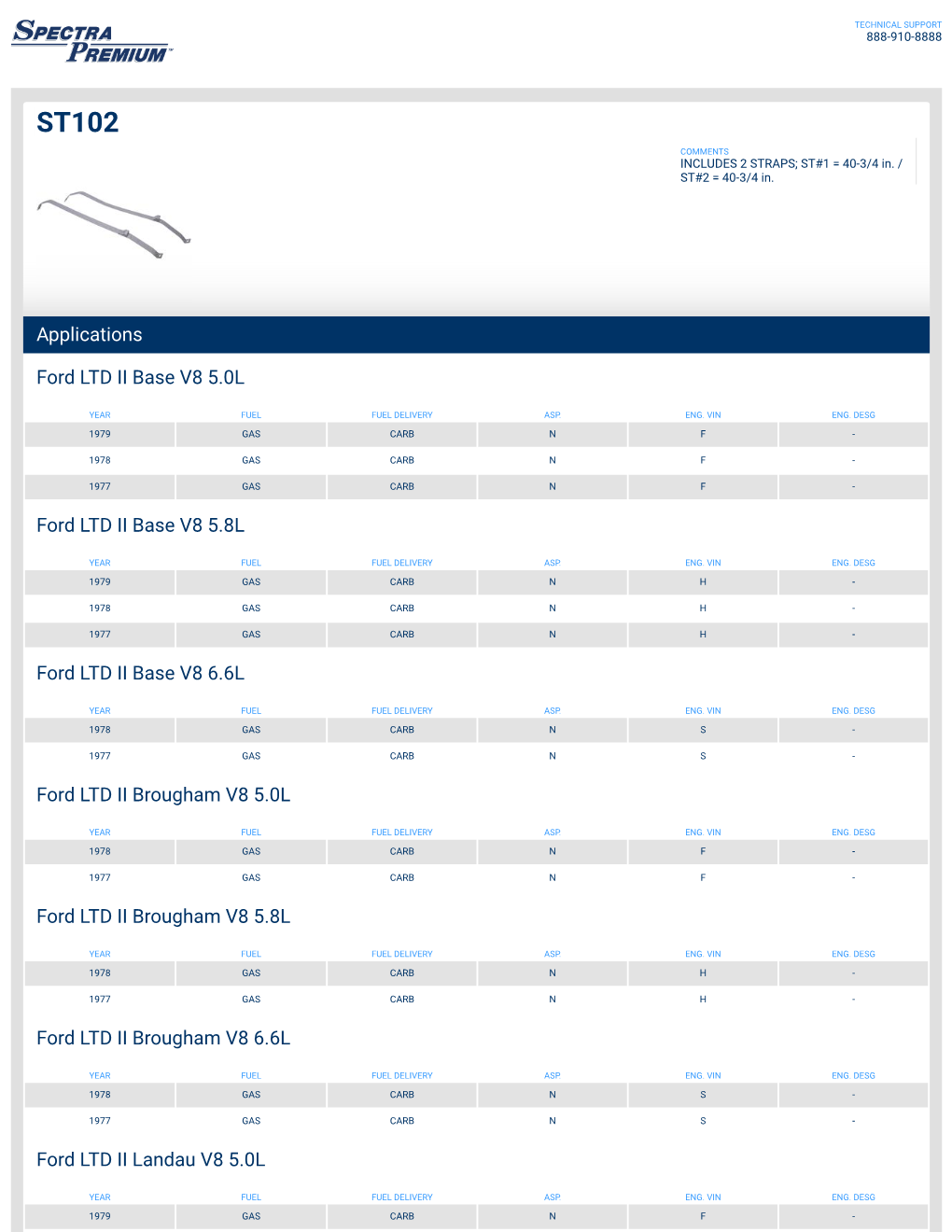 Applications Ford LTD II Base V8 5.0L Ford LTD II Base V8 5.8L Ford LTD II Base V8 6.6L Ford LTD II Brougham V8 5.0L Ford LTD II