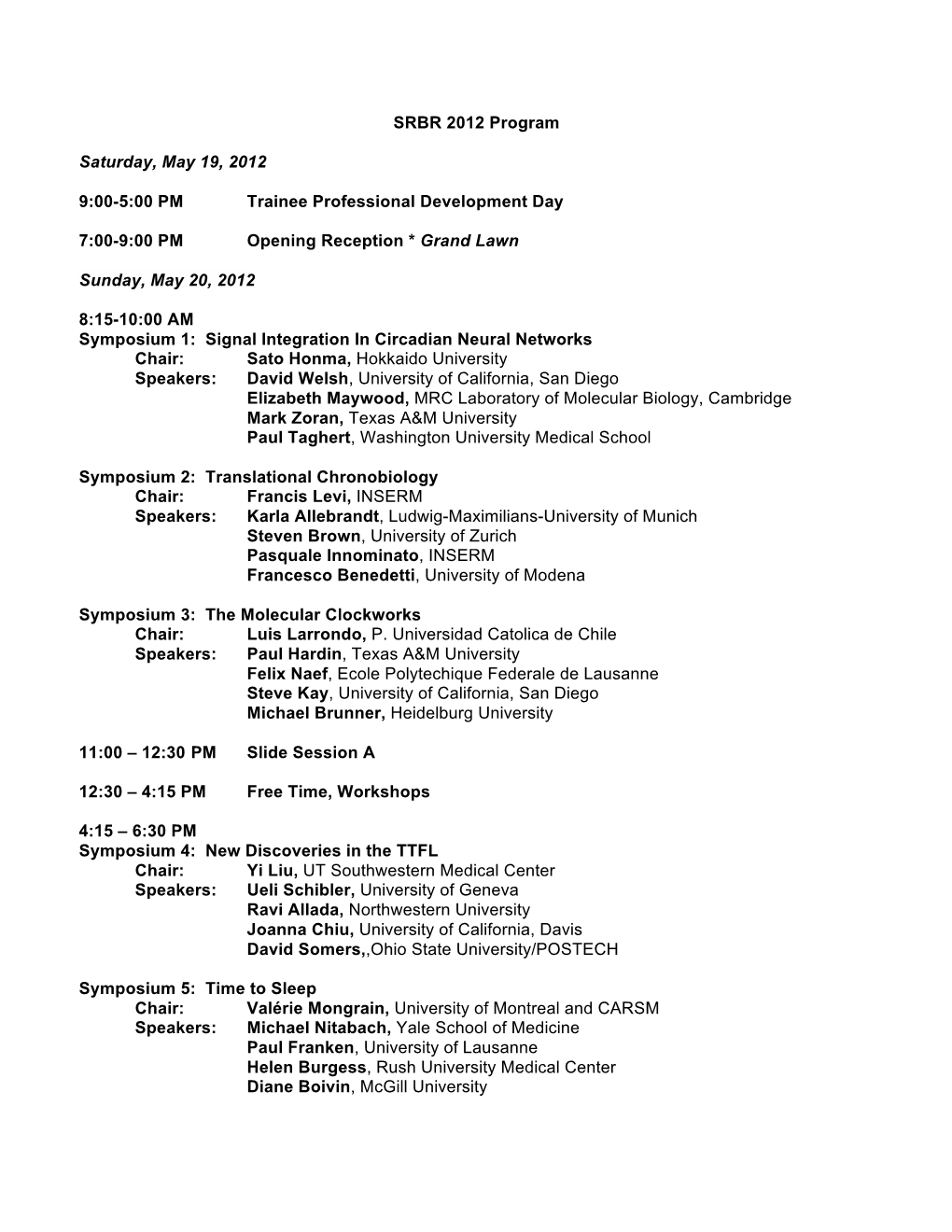 SRBR 2012 Program