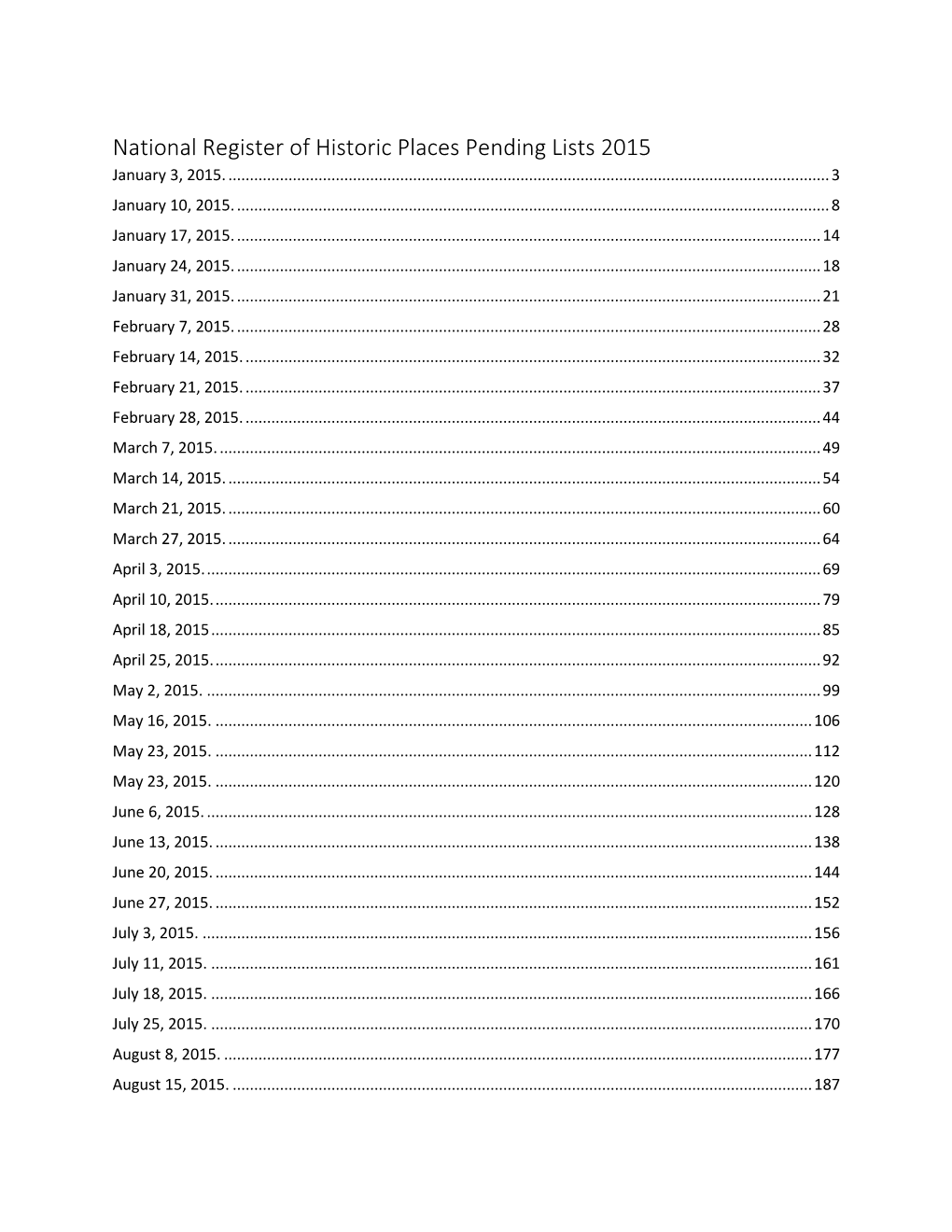 National Register of Historic Places Pending Lists for 2015