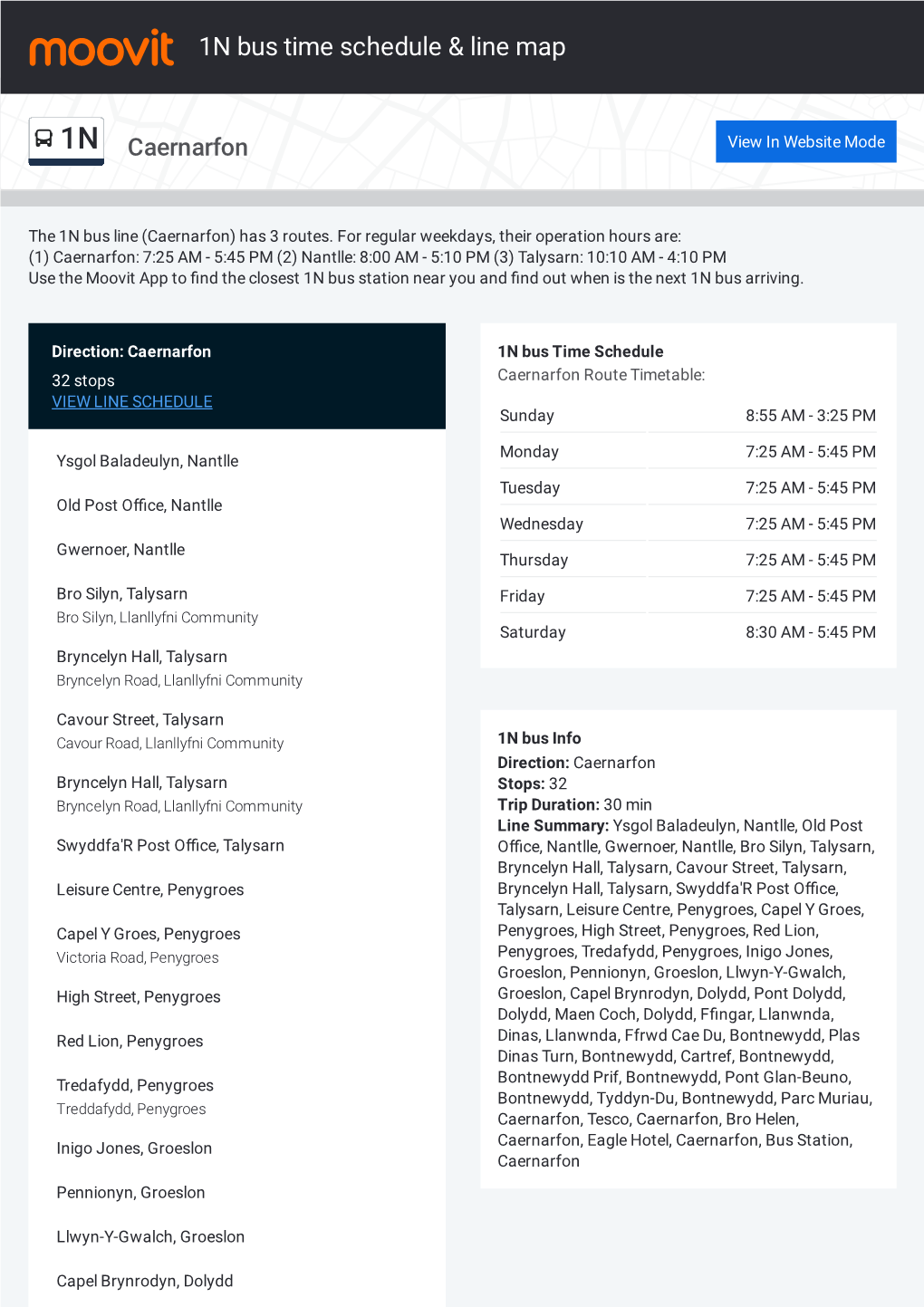 1N Bus Time Schedule & Line Route