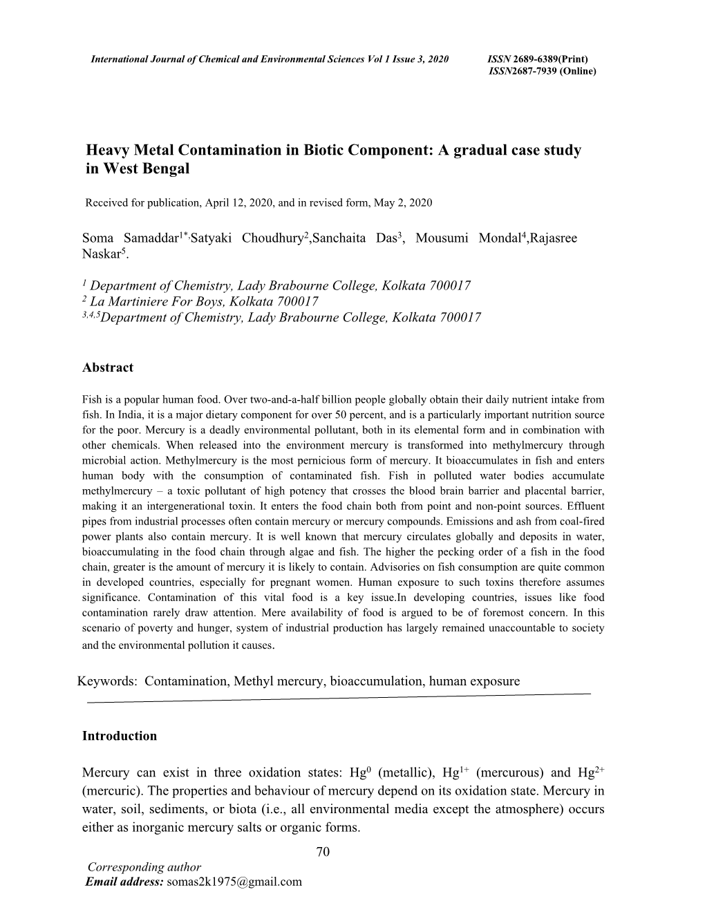 Heavy Metal Contamination in Biotic Component: a Gradual Case Study in West Bengal