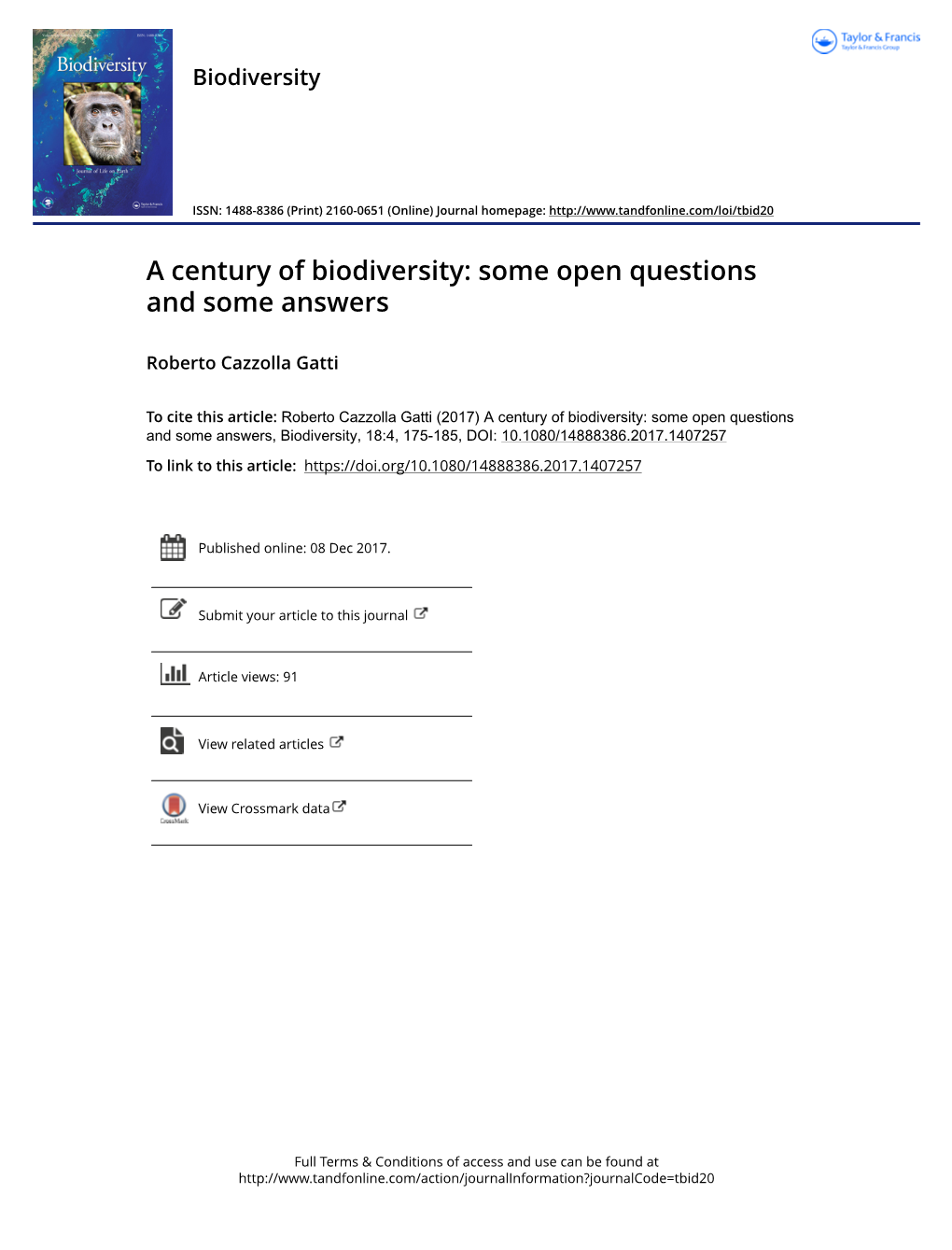 A Century of Biodiversity: Some Open Questions and Some Answers