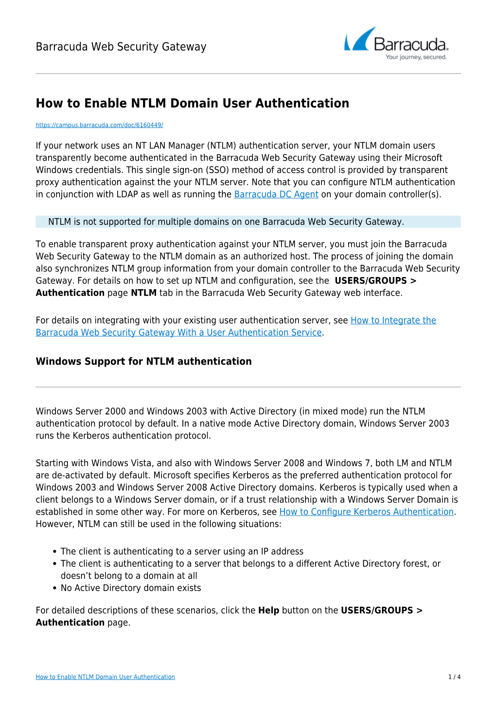 How to Enable NTLM Domain User Authentication