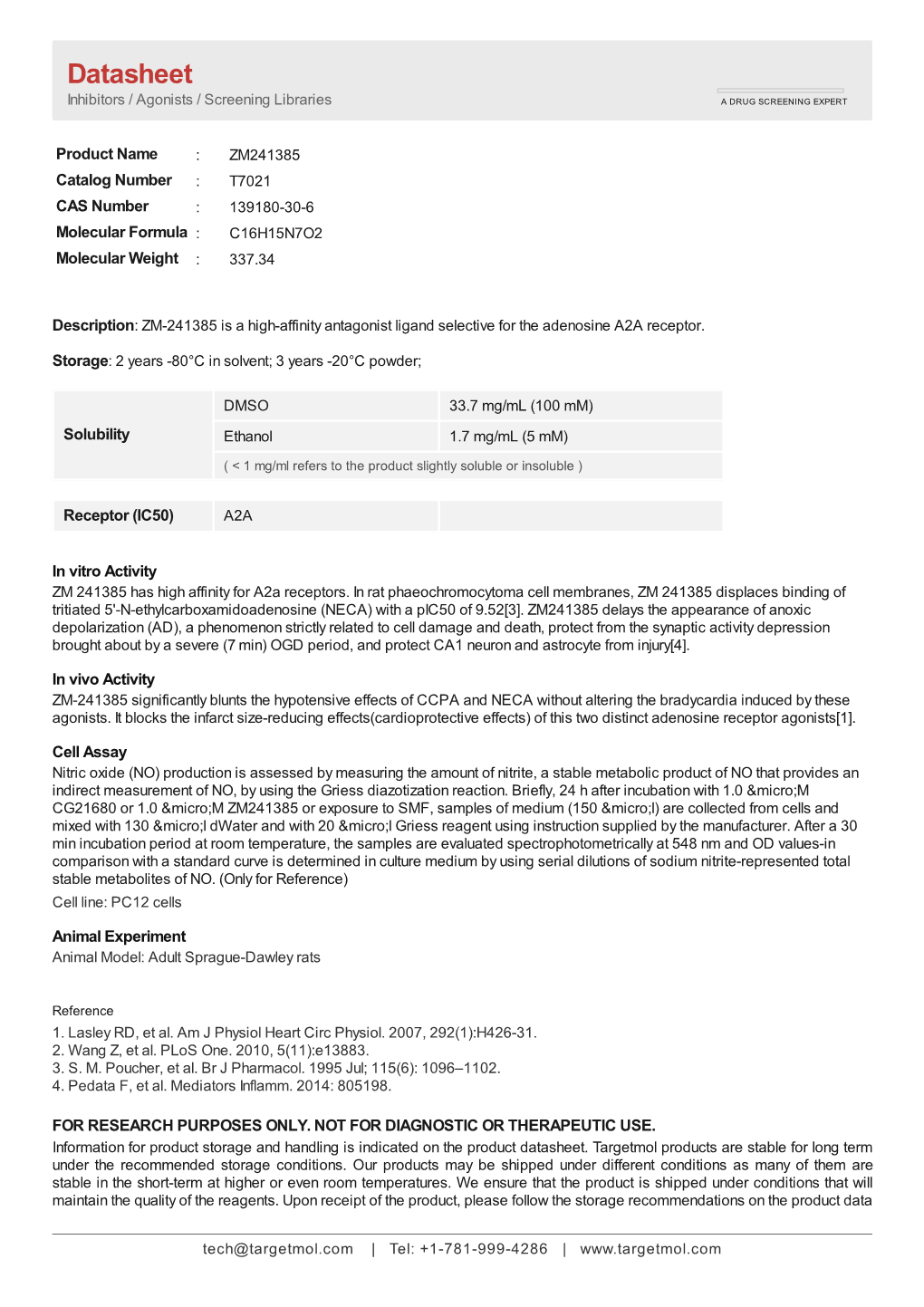 Datasheet Inhibitors / Agonists / Screening Libraries a DRUG SCREENING EXPERT