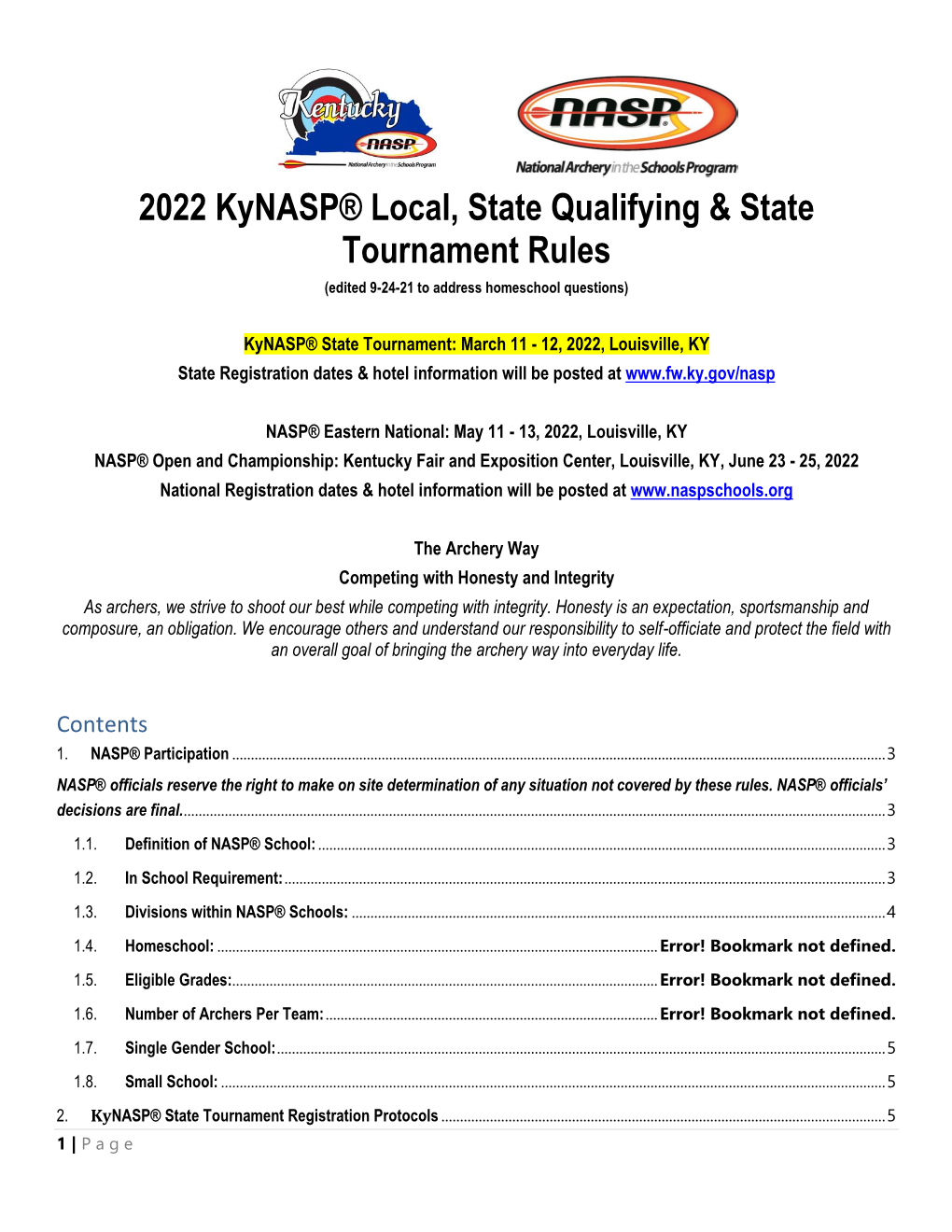 2022 KY NASP®​ Bullseye Tournament Rules