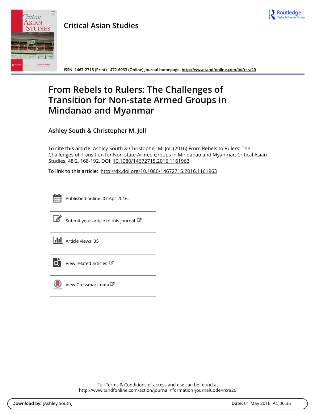 From Rebels to Rulers: the Challenges of Transition for Non-State Armed Groups in Mindanao and Myanmar