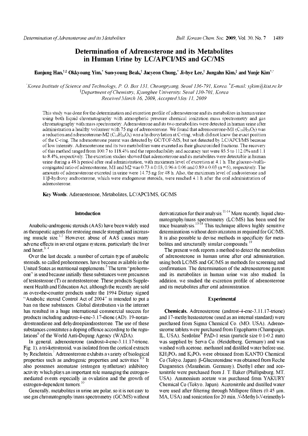 And Its Metabolites Urine by LC/APCI/MS and GC/MS