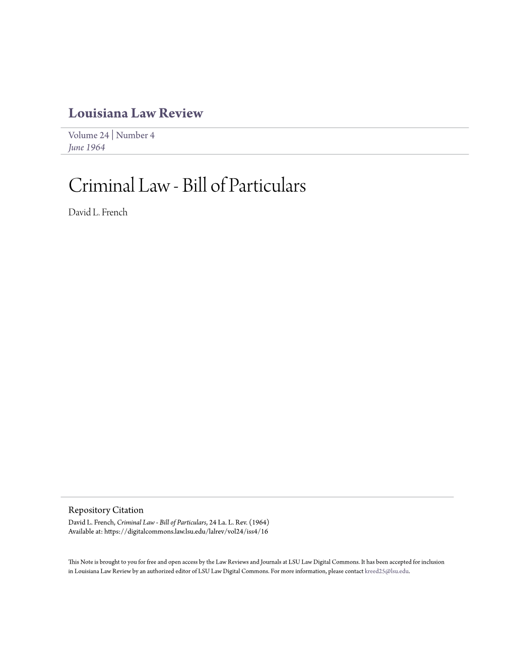 Criminal Law - Bill of Particulars David L