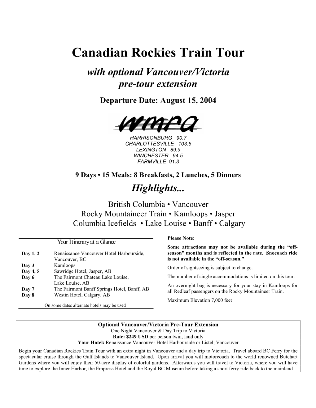 Canadian Rockies Train Tour