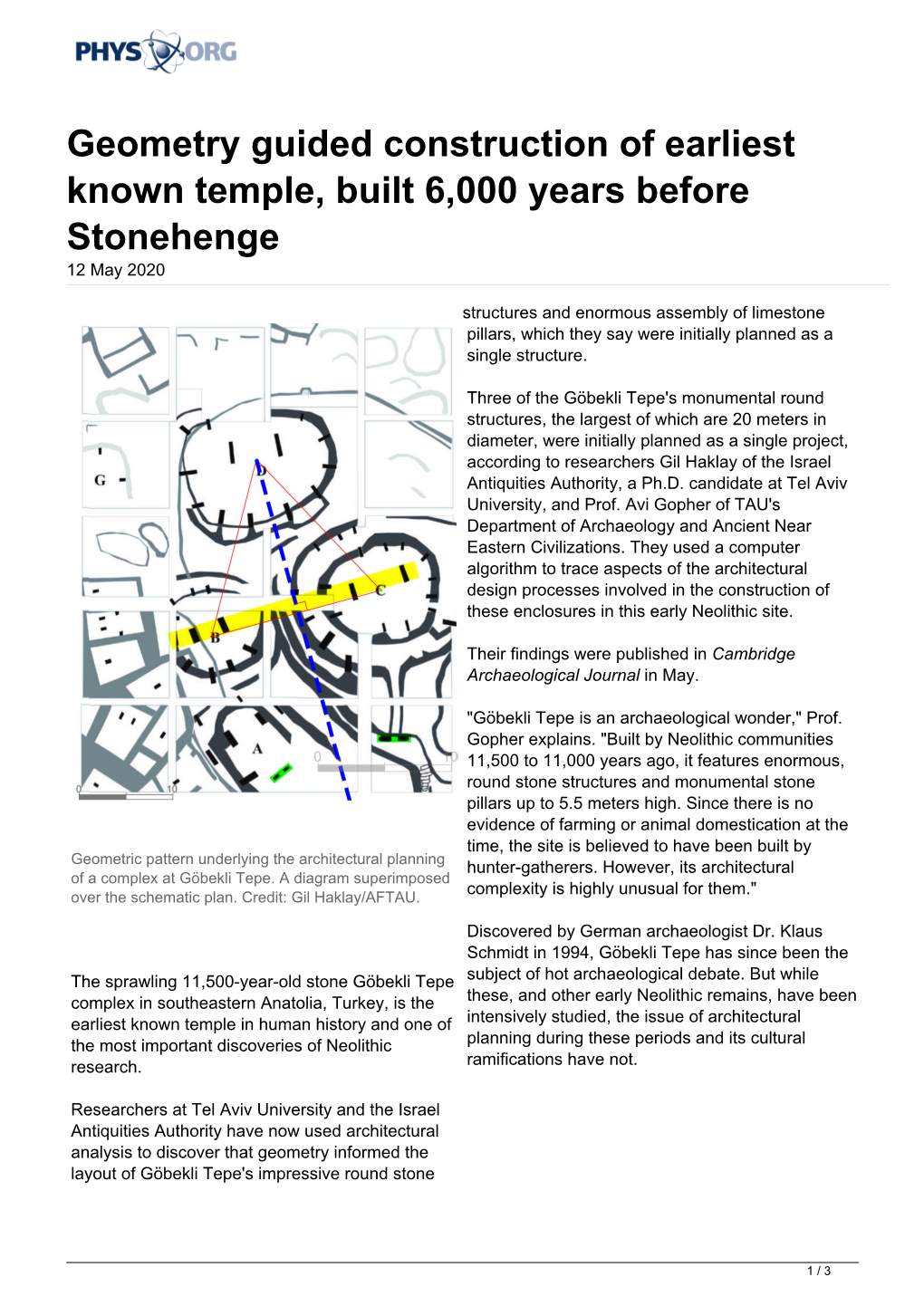 Geometry Guided Construction of Earliest Known Temple, Built 6,000 Years Before Stonehenge 12 May 2020