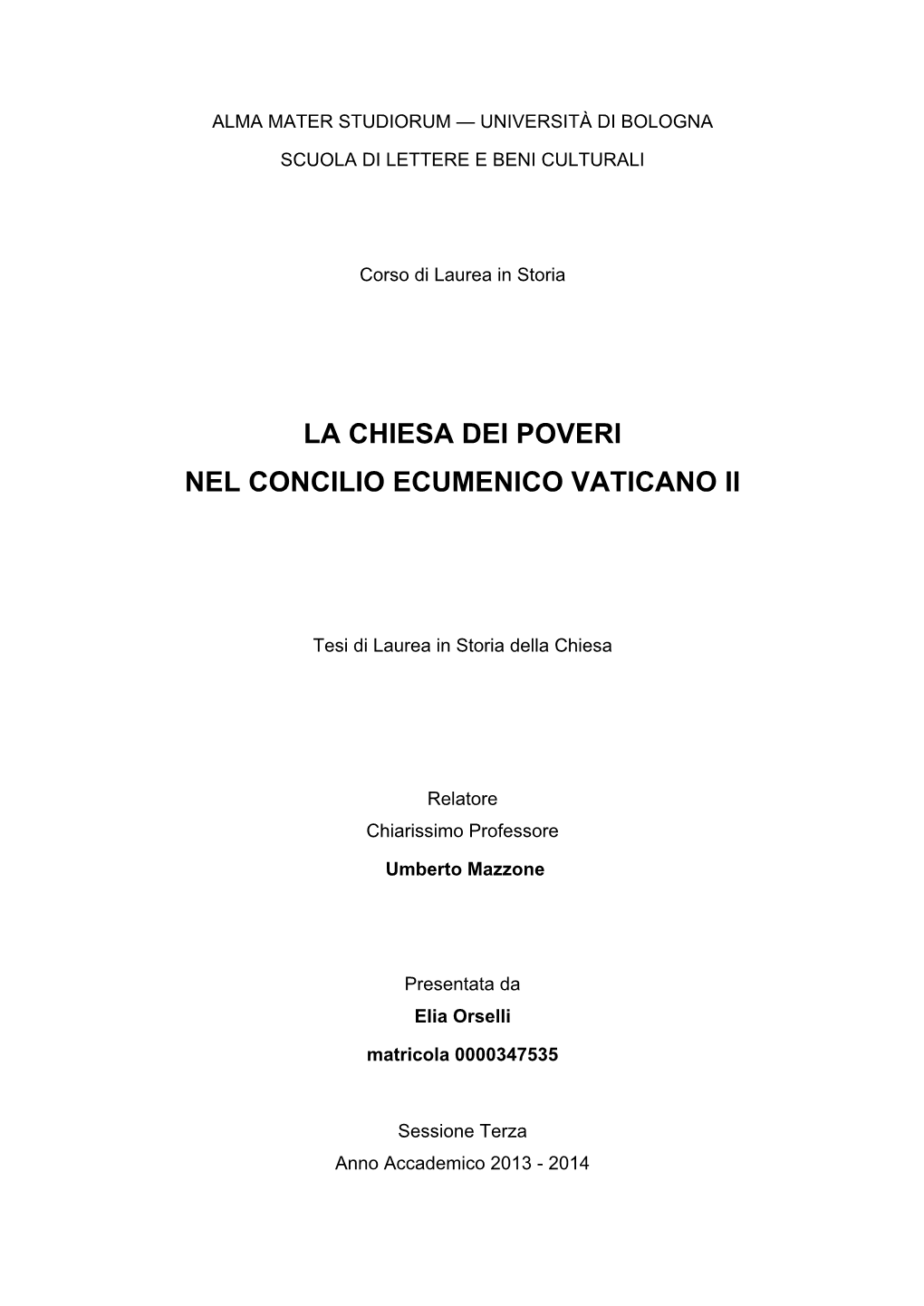 La Chiesa Dei Poveri Nel Concilio Ecumenico Vaticano Ii