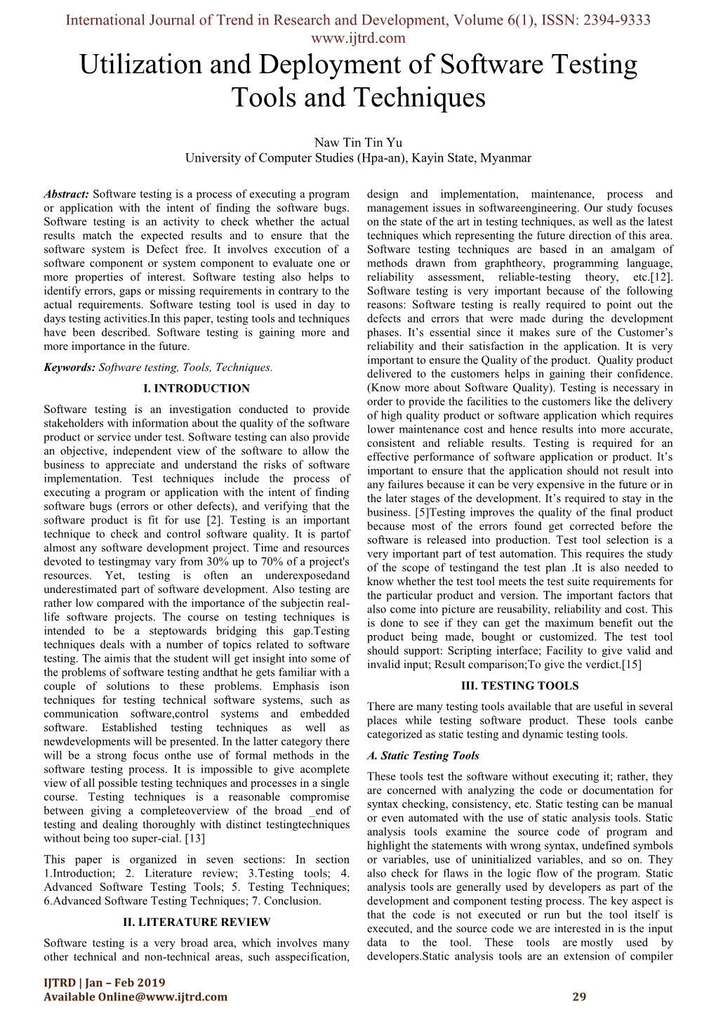 Utilization and Deployment of Software Testing Tools and Techniques