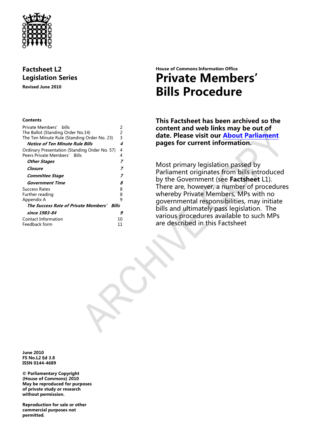 Private Members' Bills Procedure