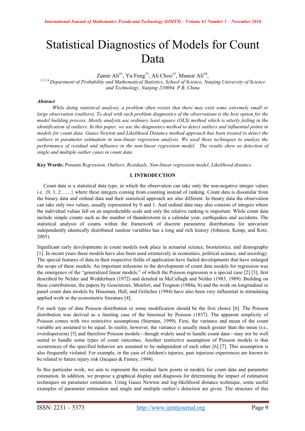 Statistical Diagnostics of Models for Count Data