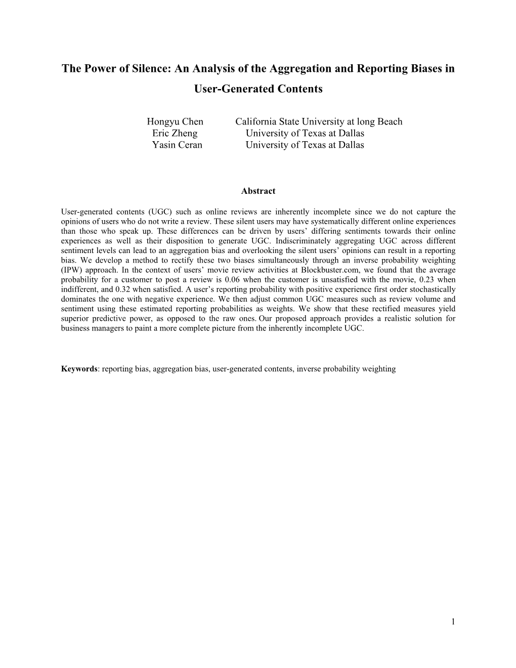 An Analysis of the Aggregation and Reporting Biases in User-Generated Contents