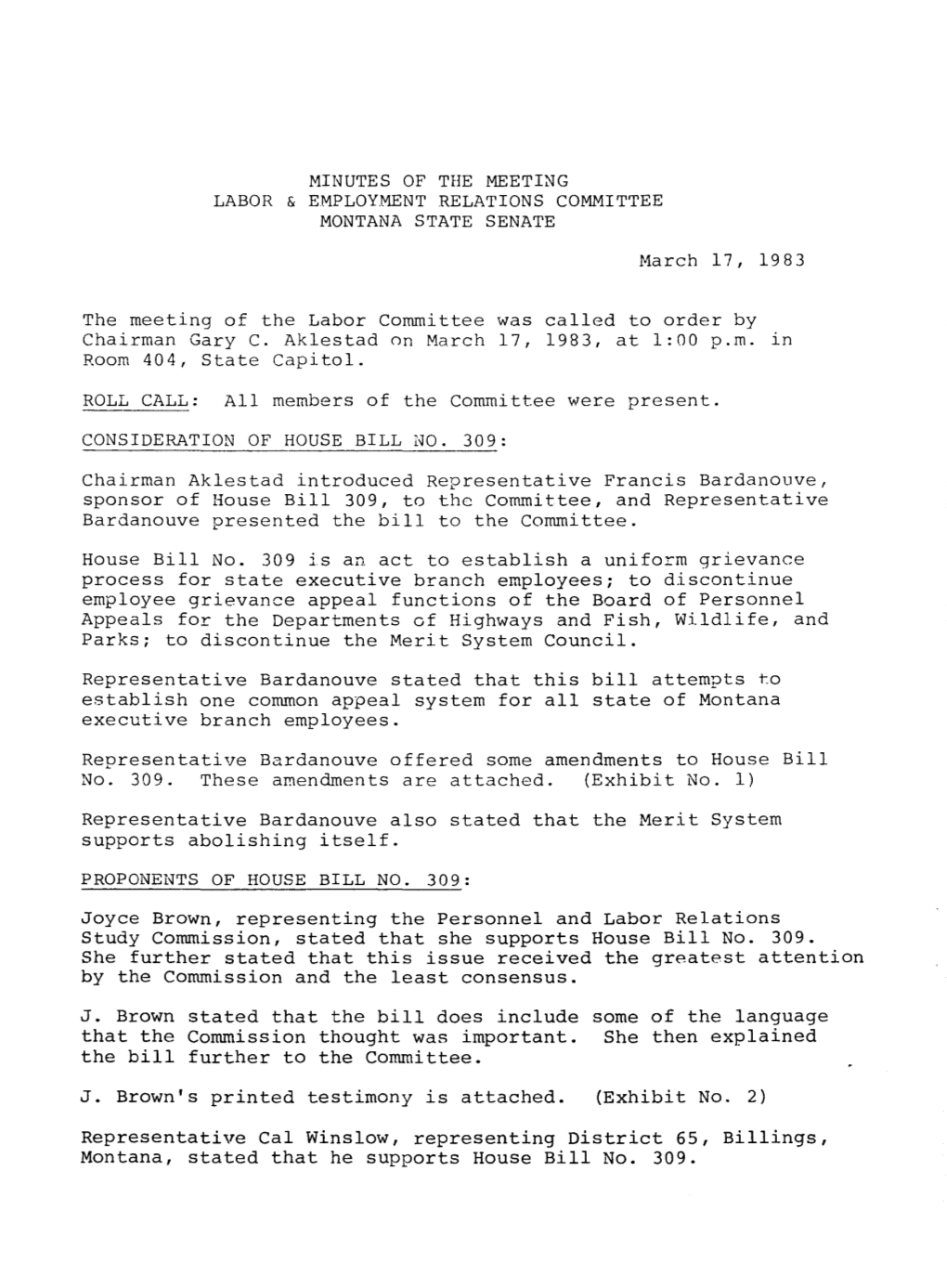 Minutes of the Meeti~G Labor & E.Mployment Relations