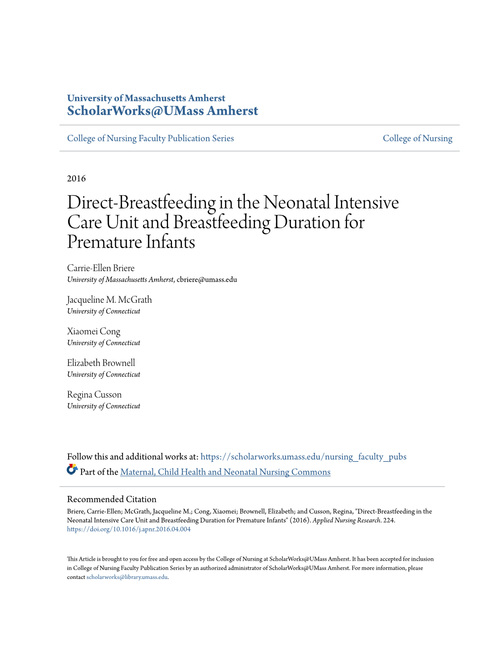 Direct-Breastfeeding in the Neonatal Intensive Care Unit And