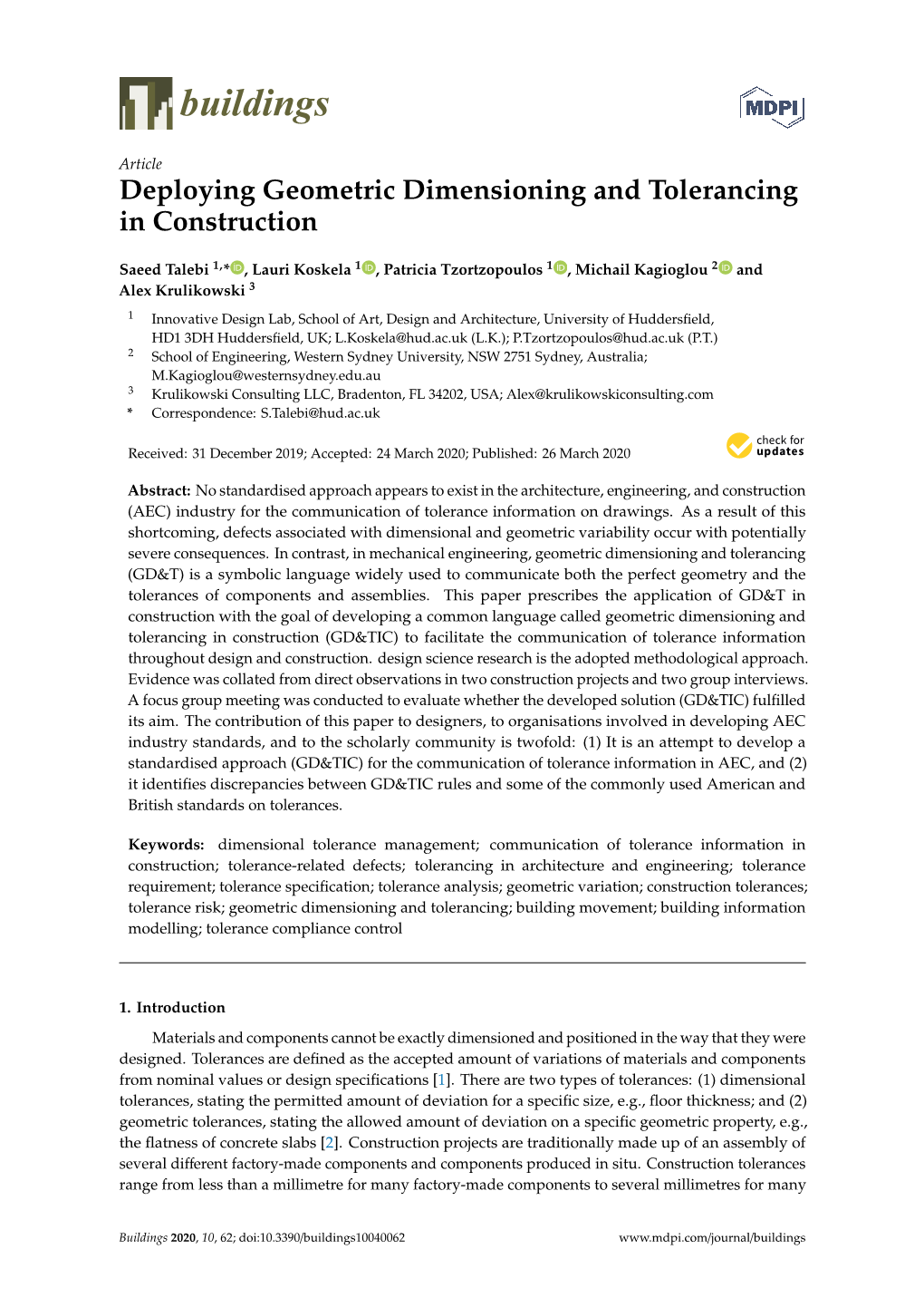 Deploying Geometric Dimensioning and Tolerancing in Construction