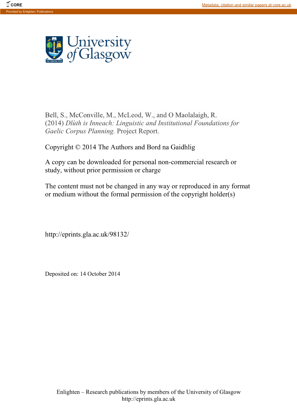 (2014) Dlùth Is Inneach: Linguistic and Institutional Foundations for Gaelic Corpus Planning