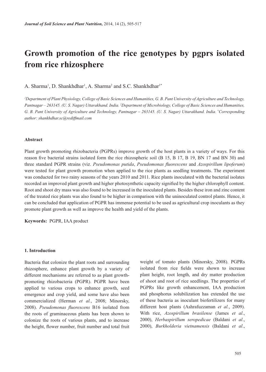 Growth Promotion of the Rice Genotypes by Pgprs Isolated from Rice Rhizosphere